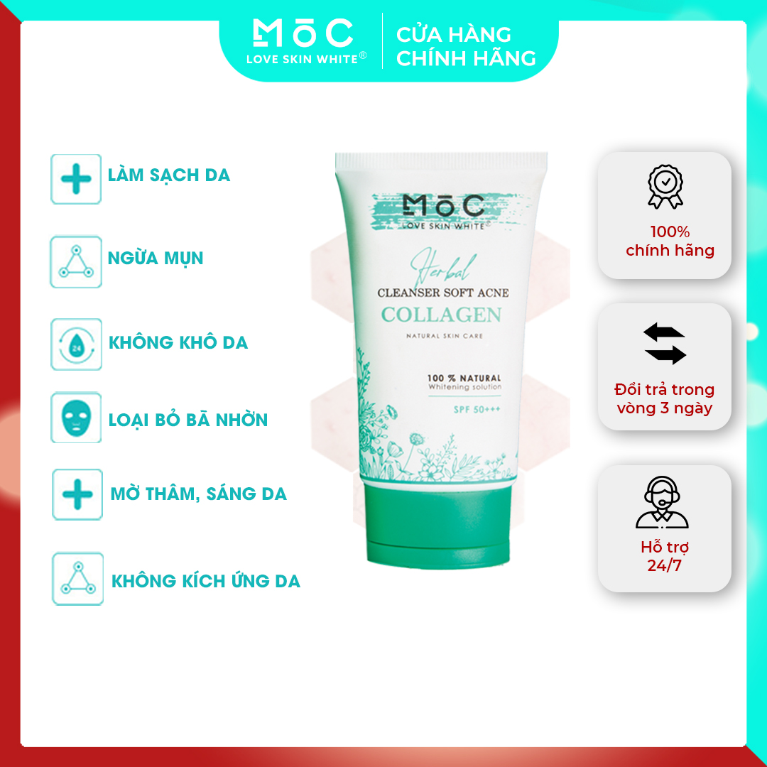 Sữa rửa mặt ngừa mụn Collagen Mộc Love Skin White 80ml