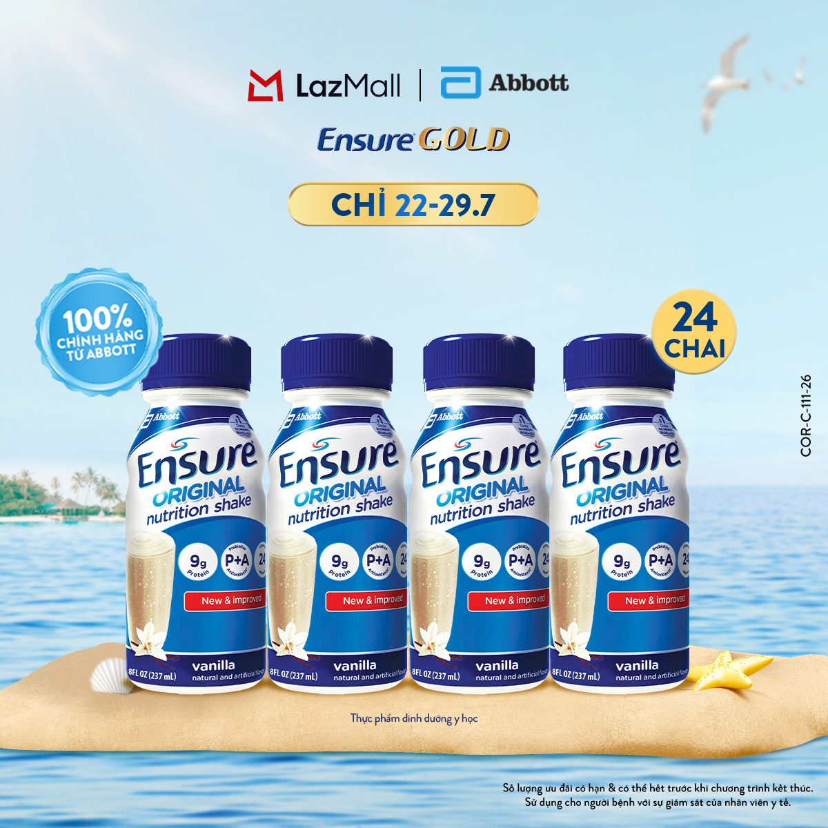 [CHỈ 22-29.7 GIÁ TỐT MUA NGAY-SLCH] Thùng 24 Chai Sữa Nước Ensure Abbott Hương Vani 237ml [bao bì thay đổi theo từng đợt nhập hàng]
