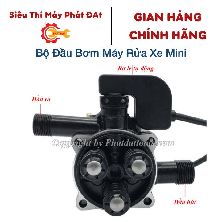 Bộ đầu bơm máy rửa xe mini 3 piston kèm sẵn rơ le-Phù hợp với nhiều loại máy rửa xe mini,gia đình