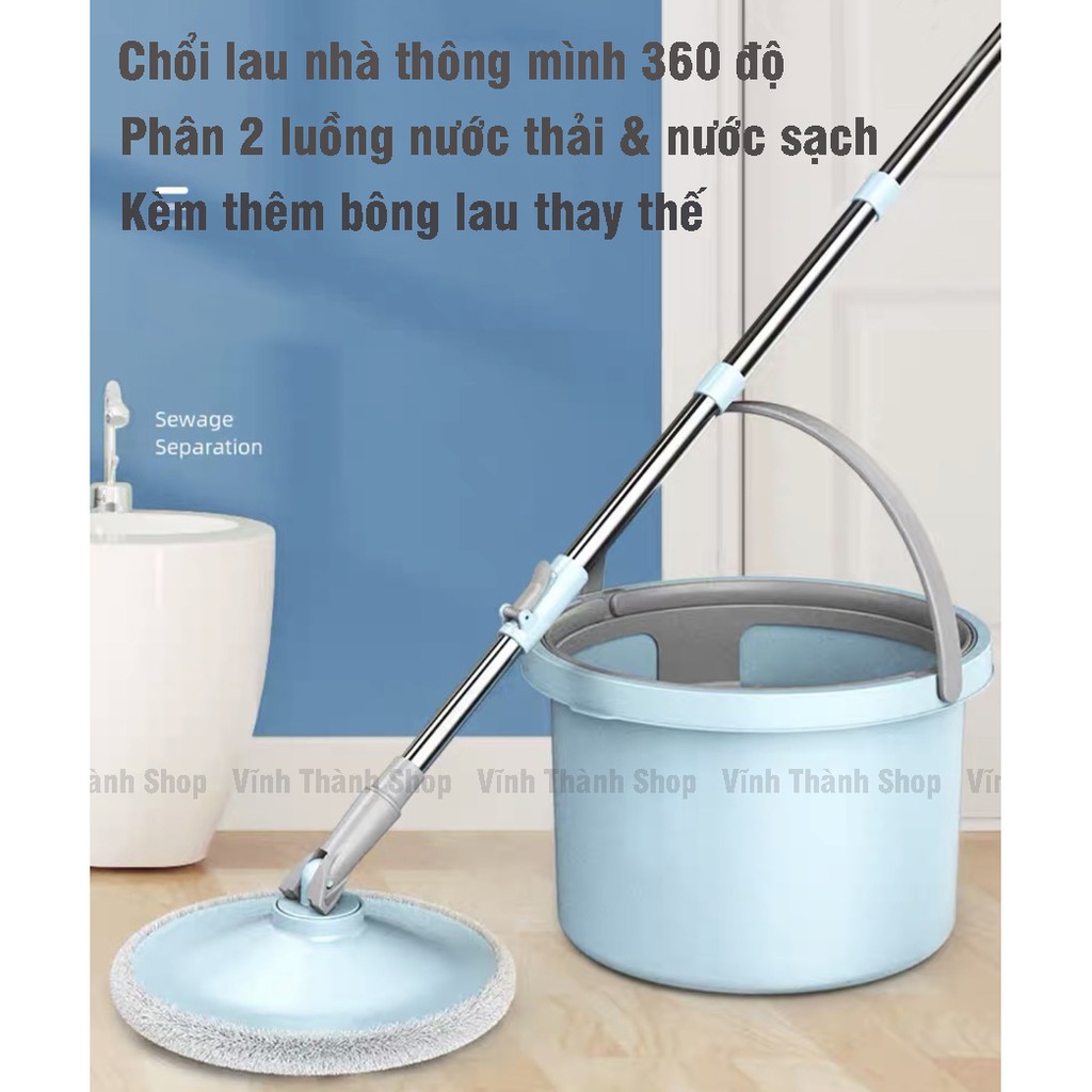 Chổi lau nhà cây lau nhà thông minh xoay 360 độ công nghệ mới có khả năng tách nước sạch nước bẩn
