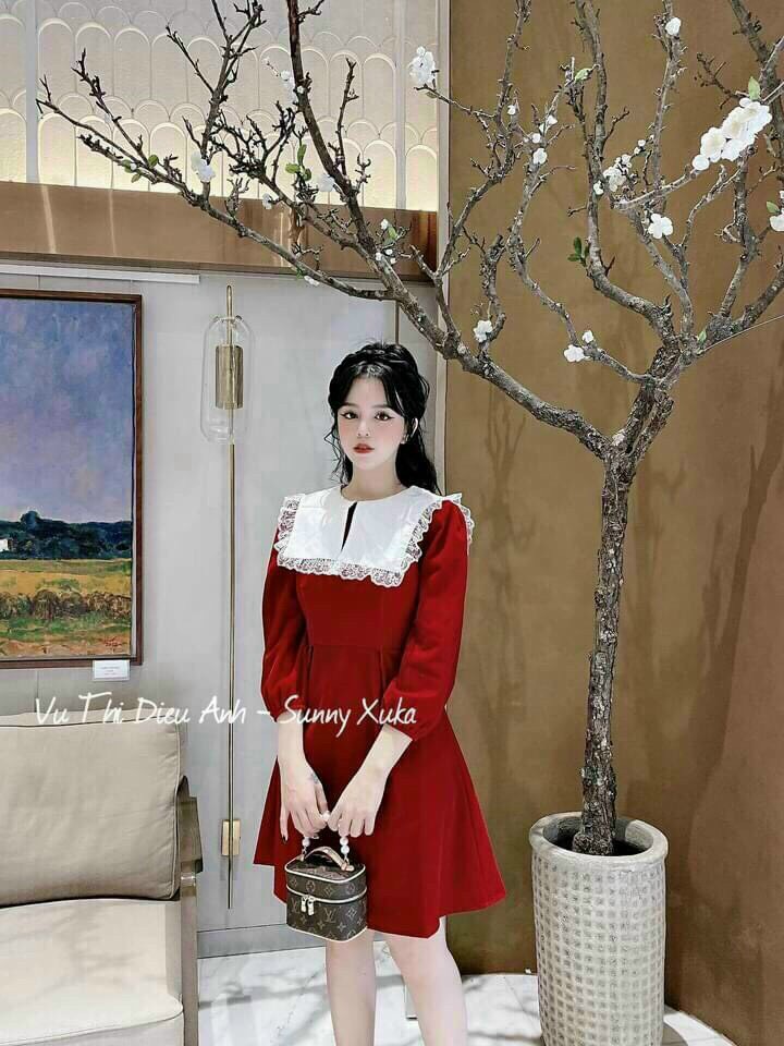 Đầm Dáng Suông cổ Viền Bèo Siêu Dễ Thương