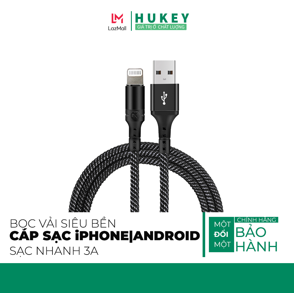 Cáp sạc nhanh siêu bền Hukey L12 , siêu chắc cho điện thoại Samsung, Huawei, Oppo Iphone