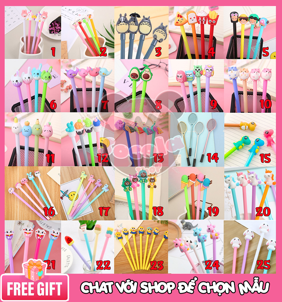 [HCM]Combo 10 cây bút viết cute (chat chọn mẫu) tặng túi nhựa zip hoạt hình