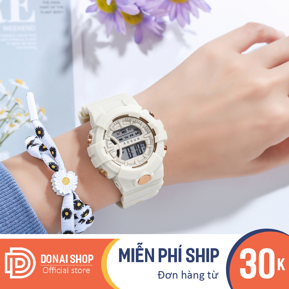 Đồng hồ thể thao nam nữ dây hoa cúc Sport mặt tròn máy điện tử dây nhựa có chống nước có đèn Led vào ban đêm bảo hành 6 tháng DONAI.S159