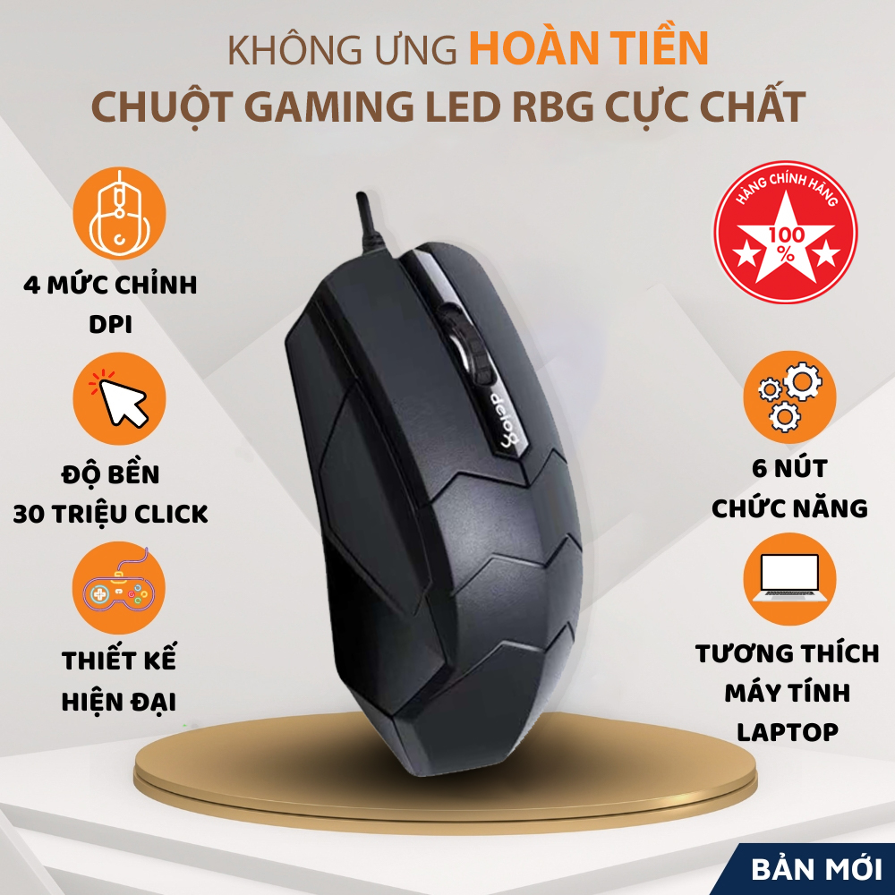 Chuột chơi game có dây Deiog DY-290 giá rẻ dùng cho máy tính, laptop, cổng usb, có con lăn 4 chiều