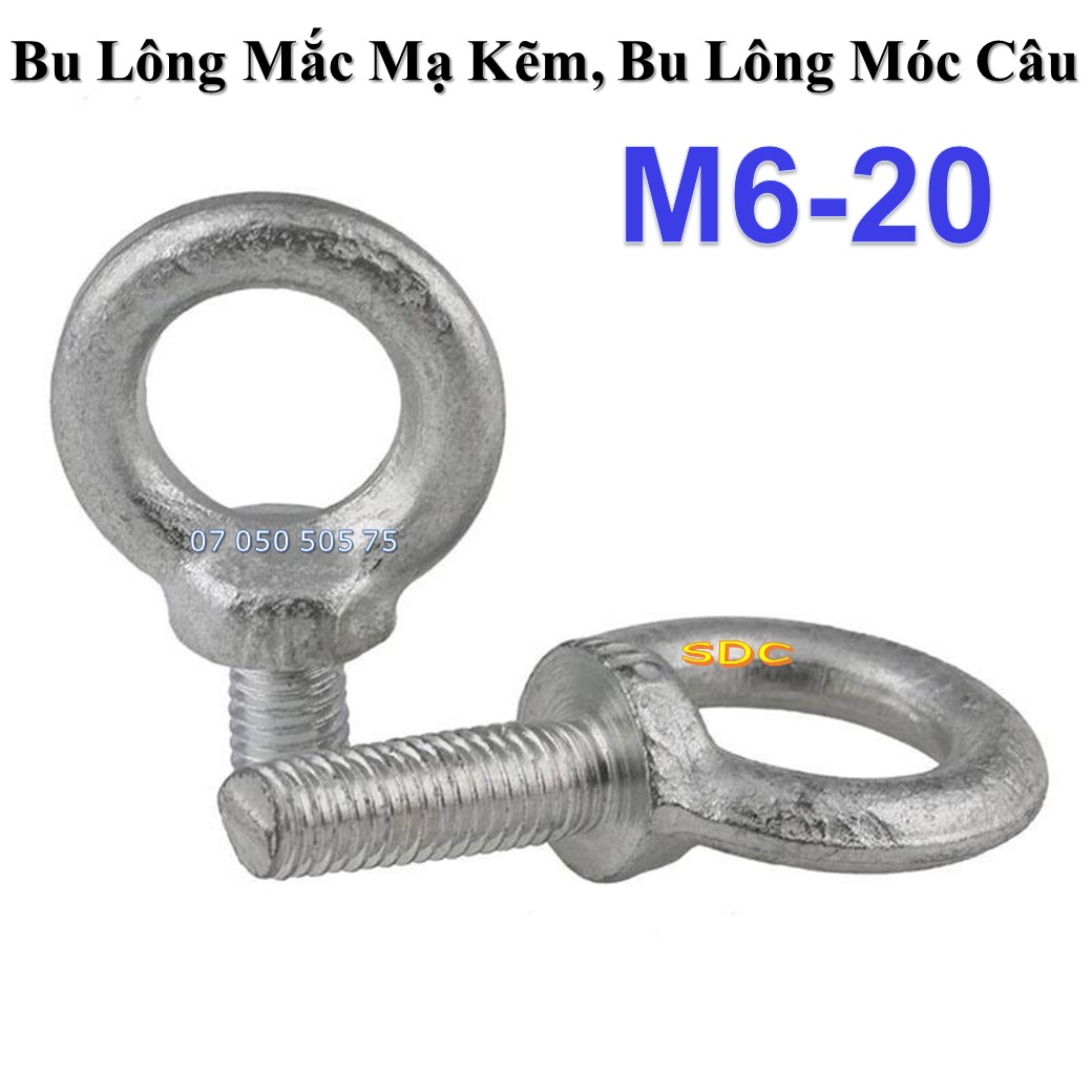 M6-20 1 cái bulong móc cẩu | Bu lông mắt mạ kẽm, tai cẩu thép, bulong tròn đủ kích thước