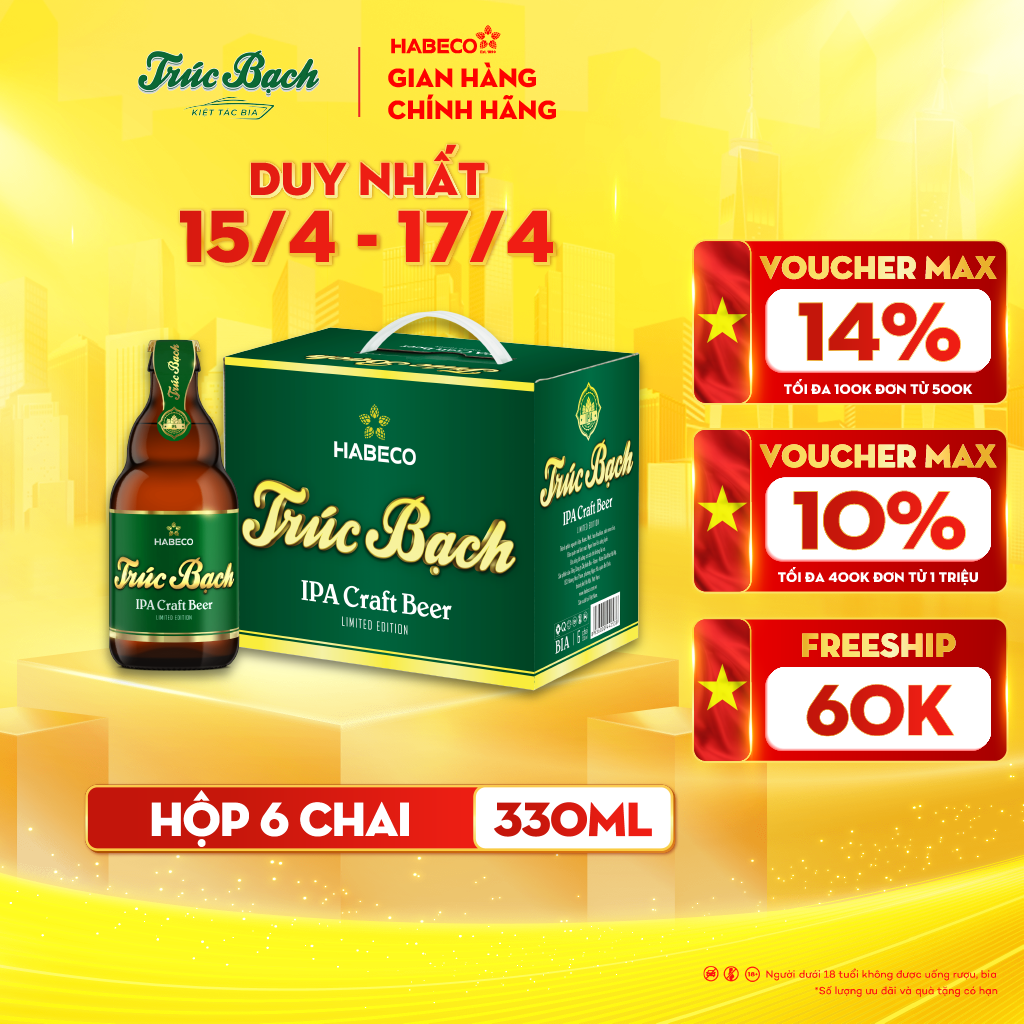Hộp 6 chai Bia Trúc Bạch IPA Craft - HABECO (330ml/chai)