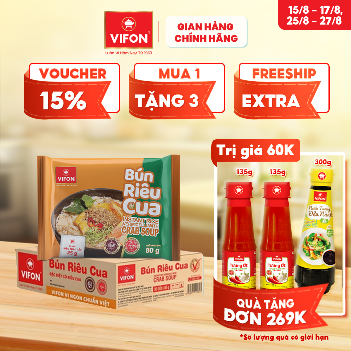 [VOUCHER đến 80K]-Bún Riêu Cua VIFON 80gr/gói