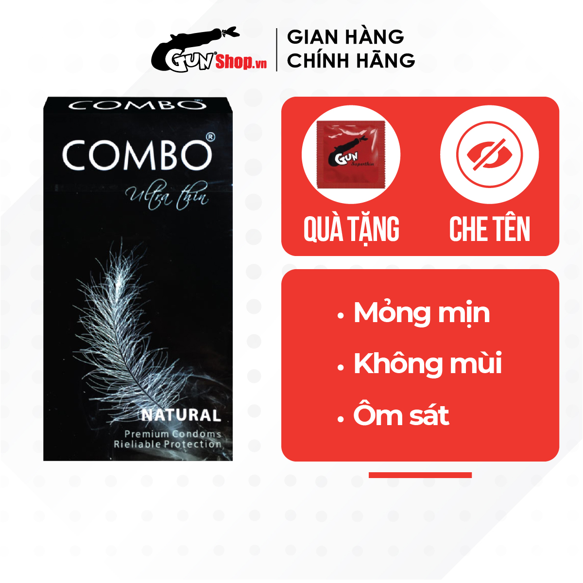 Bao cao su Combo mỏng mịn, không mùi - Hộp 10 cái | GUNSHOP VIỆT NAM