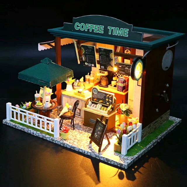 Mô Hình Lắp Ráp Nhà Gỗ Búp Bê DIY: Tiệm Coffee Time C006 - Tặng Mica và Keo Rán