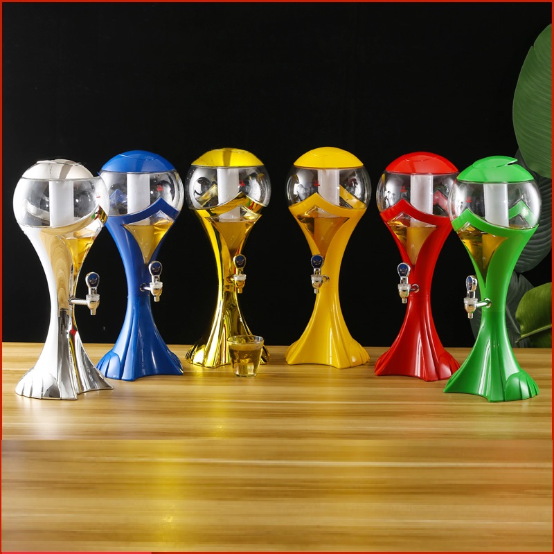 Tháp Bia 3 lít HC Có Đèn Led 7 màu Hình Cúp Đựng Beer Trà sữa Nước ngọt Có Lõi đá giữ lạnh Vòi rót Decor nhà hàng bar cafe làm từ nhựa ABS+ PET 21 x 21 x cao 51cm khoảng 1.25kg thương hiệu Tháp bia HC - HC Beer Tower