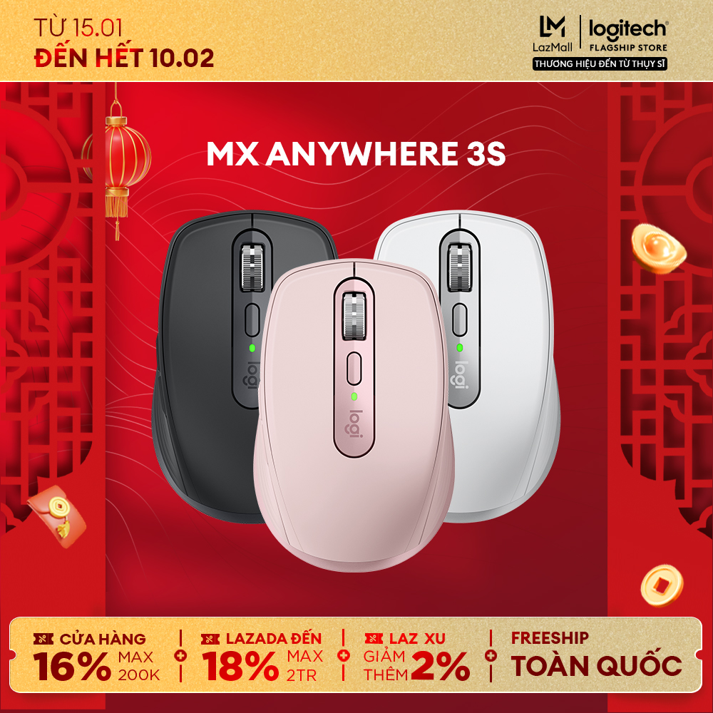Chuột không dây Logitech MX Anywhere 3S Silent - Cuộn nhanh 8000 DPI lướt trên mọi bề mặt USB C Bluetooth Windows PC Linux Chrome Mac