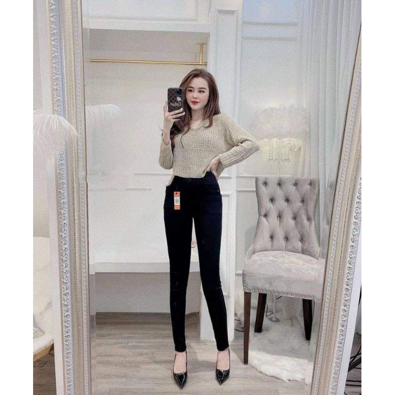 FREESHIP - quần bò giấy co dãn đa chiều 2 khuy lưng cao dáng ôm eo thon quần Jean nữ 2 khuy chất skinny co dãn không hộp