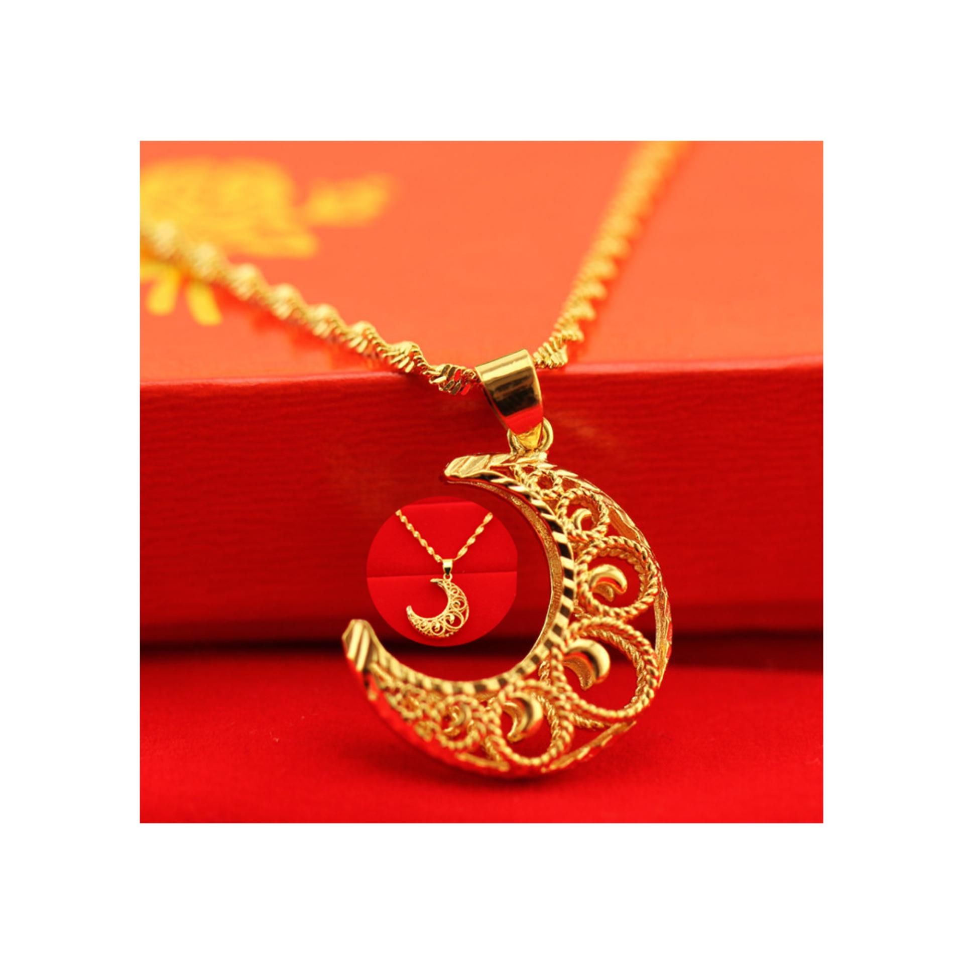 Vòng cổ nam nữ 24K màu vàng mặt trăng mạ vàng không phai màu hình trăng lưỡi liềm