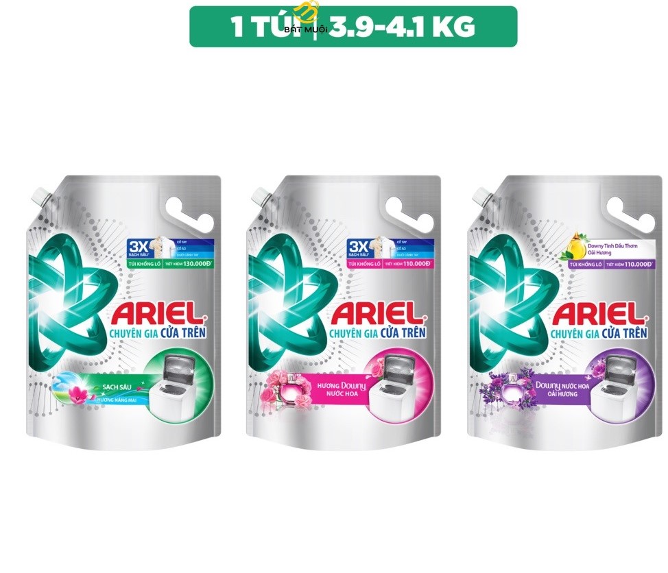 Nước Giặt cửa trên ARIEL Nắng Mai 4.1kg/ Hương Downy 3.9KG/ Sạch Bẩn Nắng Sớm 4.1 kg - CTY BÁT MUỘI