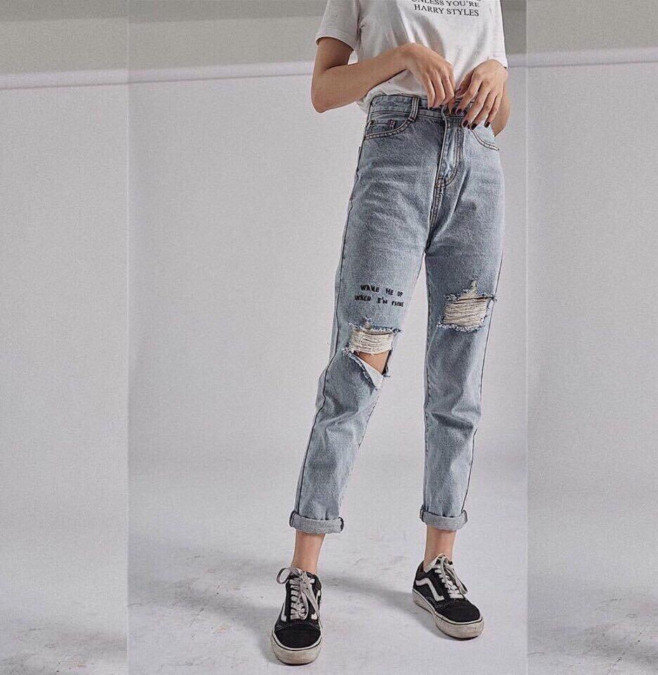 Quần Jean Nữ TN BAGGY 92 IN RÁCH Thời Trang Nữ Tính - Hàng Chuẩn Hình