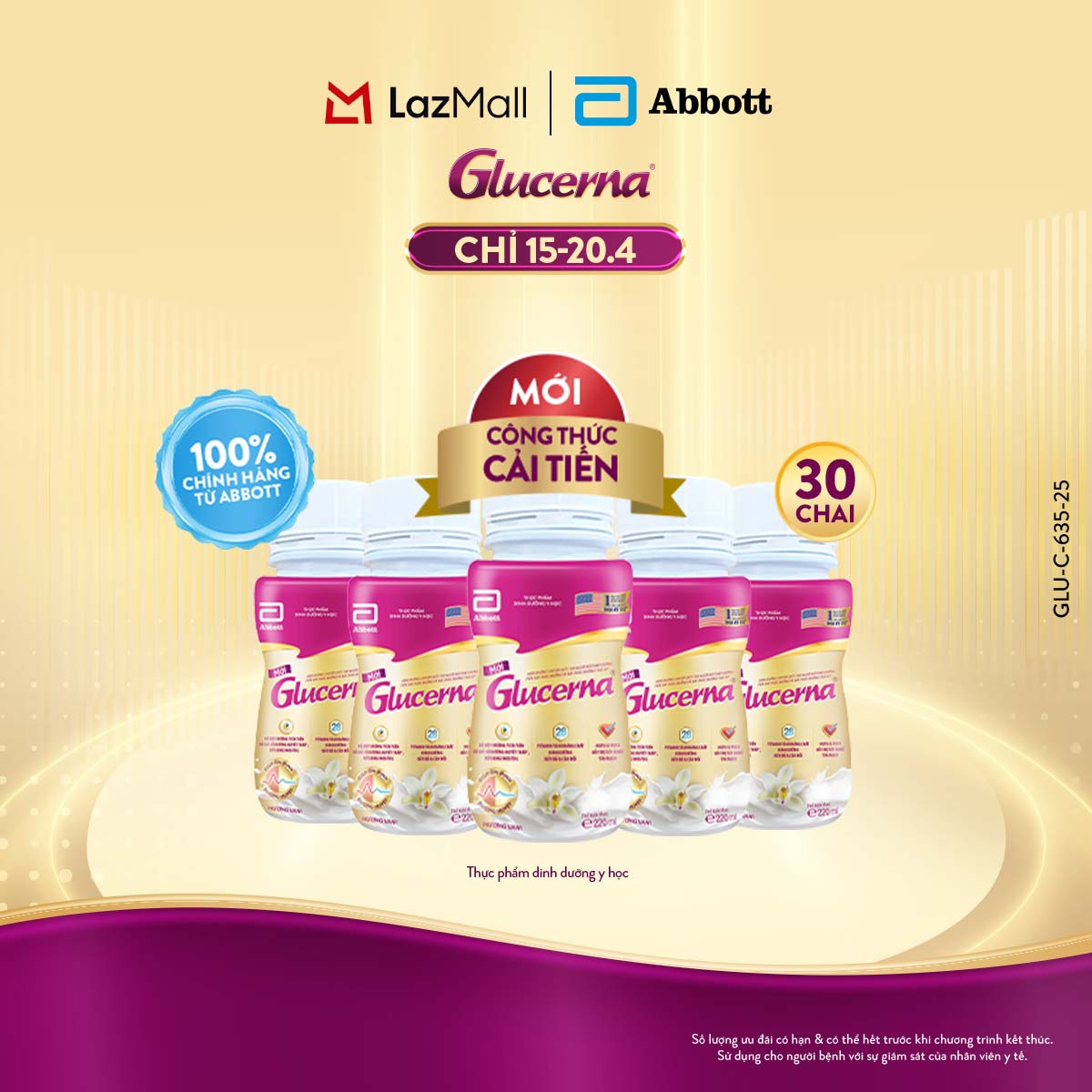 [CHỈ 20H 04-08.05 GIÁ TỐT MUA NGAY-SLCH] Thùng 30 chai Glucerna chai uống liền tiện lợi 220ml (Bao bì thay đổi theo từng đợt nhập hàng)