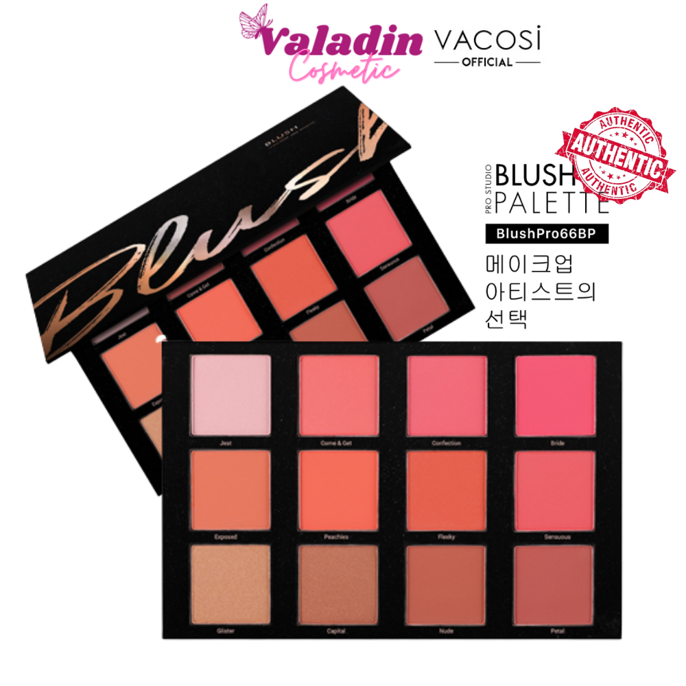 Bảng má hồng chuyên nghiệp 12 ô màu Vacosi Pro Studio Blush Palette 66BP [Cao Cấp] Bảng phấn má phấn má hồng hộp phấn má hồng -Valadin