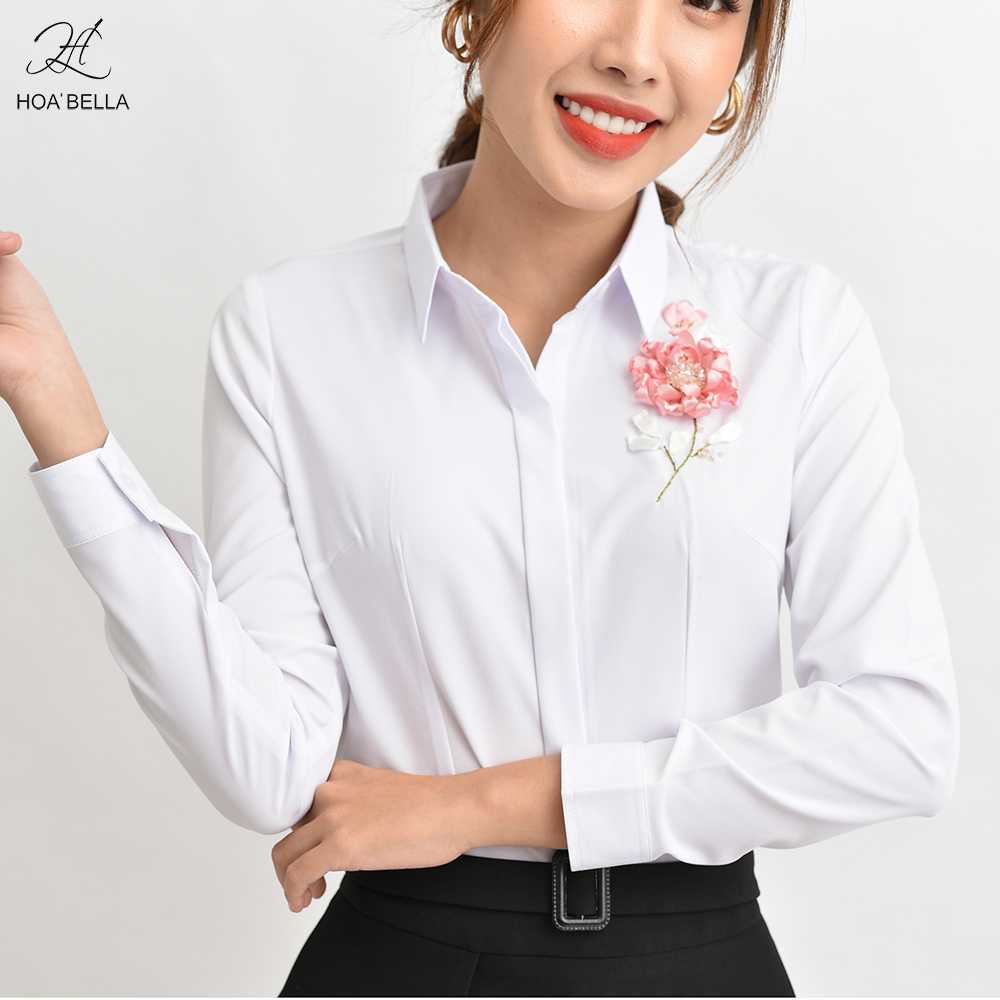 Áo Sơ Mi Nữ HOABELLA Đính Kết Hoa Chất Liệu Mongtoghi Mềm Mịn (SME02)