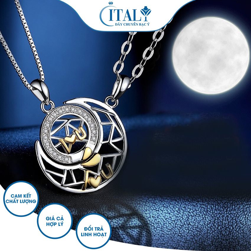 Dây chuyền đôi mặt trăng ôm mặt trời bạc ý s925 cao cấp by24 thiết kế tỉ mỉ tinh xảo, cam kết bạc chuẩn sáng đẹp bền màu - dây chuyền bạc ý