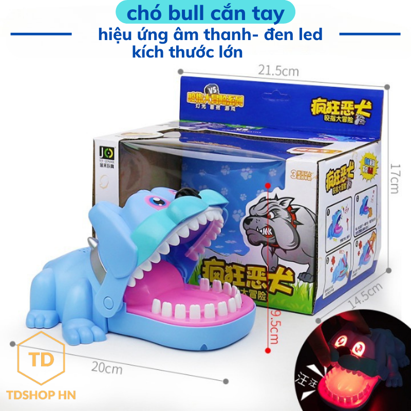 Chó bull cắn tay loại to có đèn và nhạc, khám răng chó bull có âm thanh và ánh sáng, tdshophn