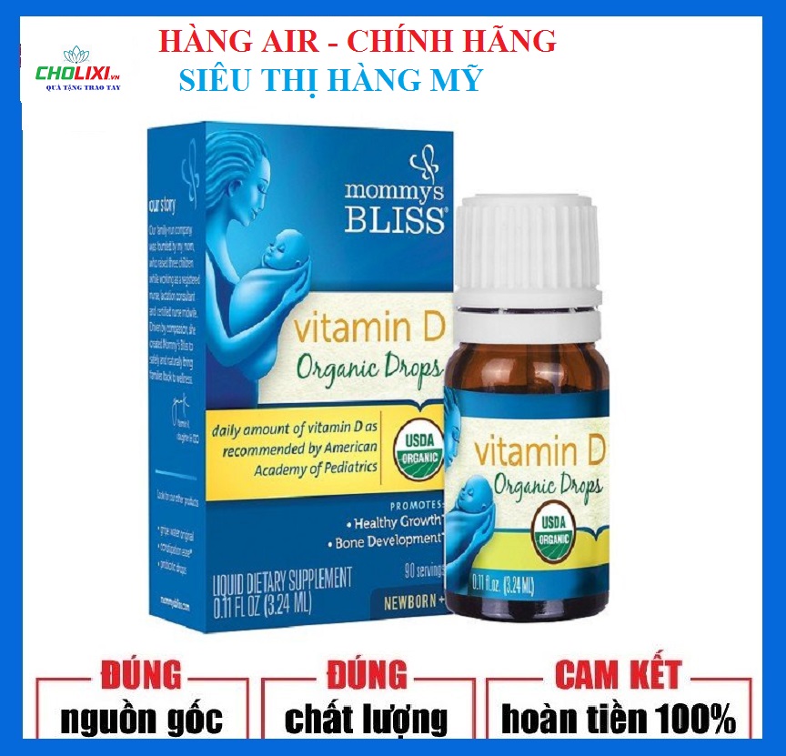 Vitamin D3 Mommys Bliss Organic Drop Mỹ - Bổ sung vitamin, ngăn bé giật mình, quặn mình khi ngủ