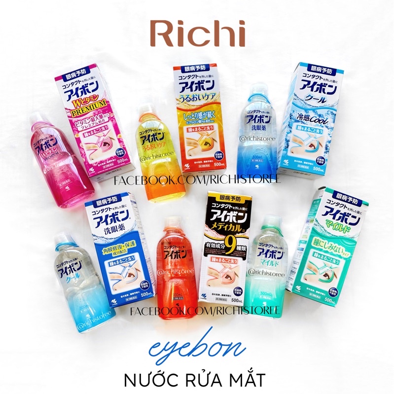 Nước rửa mắt Eyebon hồng - xanh đậm - cam - xanh mint - cam đen 500ml