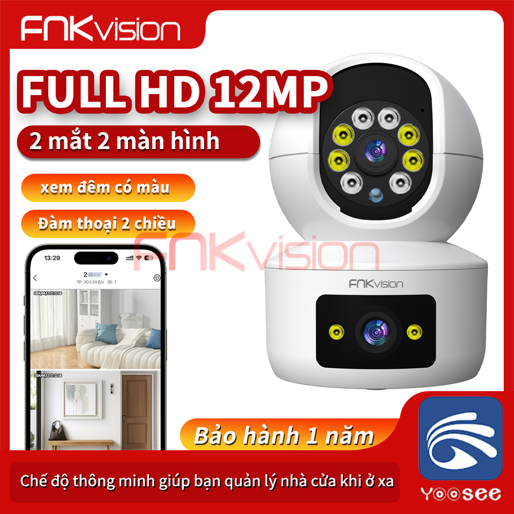 Camera wifi Fnkvision 8.0MP có màu Yoosee 2 mắt, đàm thoại 2 chiều, toàn cảnh 360 độ - phiên bản tiếng việt