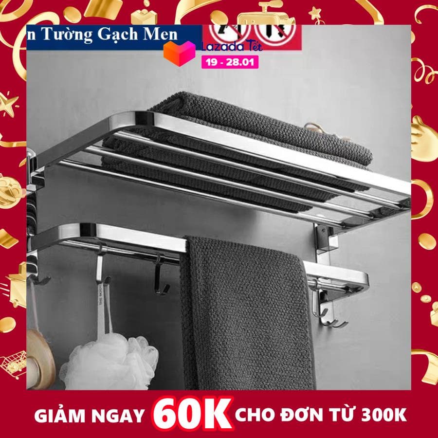 Giá Treo Khăn Phòng Tắm INOX SUS304 kích thước 50cm lắp đặt dán tường hoặc khoan tường - G304