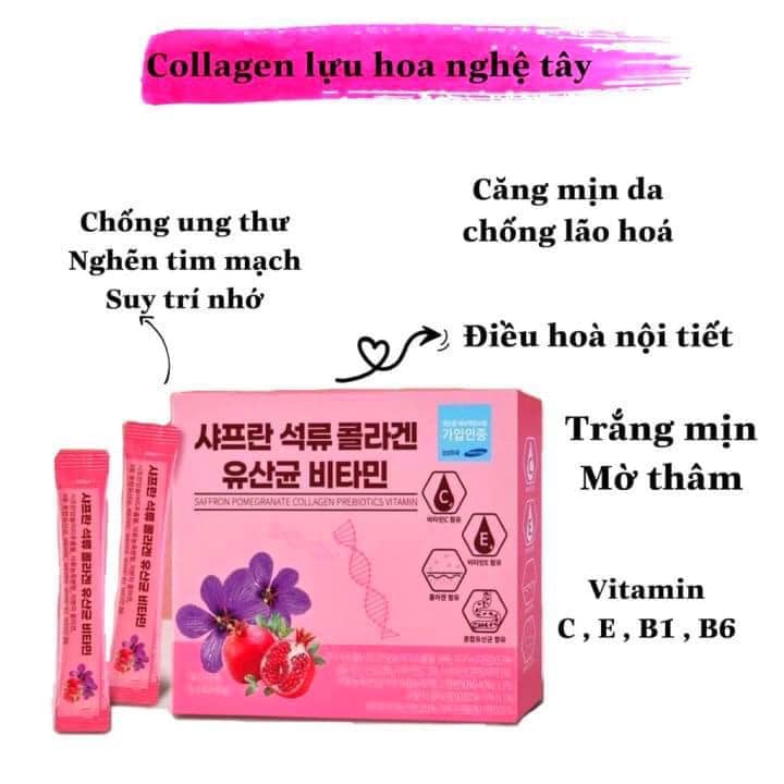 Collagen Uống Lựu Đỏ Nhụy Hoa Nghệ Tây Korea