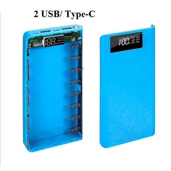 Box sạc dự phòng chân cắm Type-C 8 cell dùng pin 18650 có LCD , khung pin dự phòng 8 cell,hộp đựng pin dự phòng, sạc nhanh typec, box sac chan căm type-c