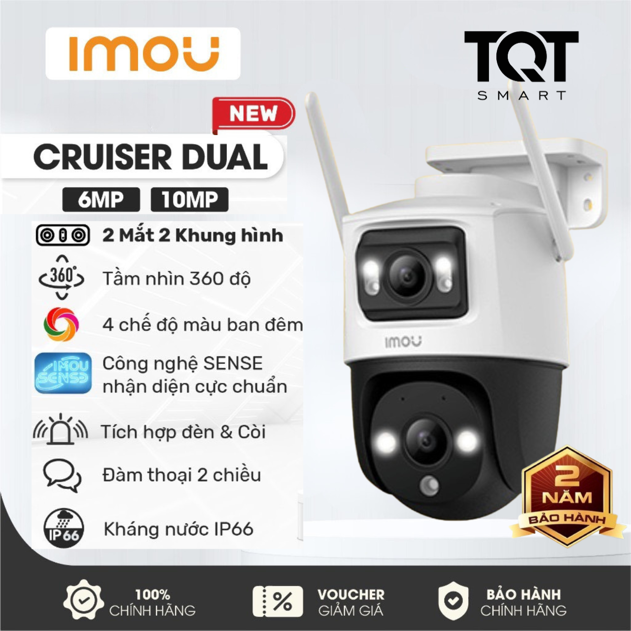 Camera Wifi Imou 2 Mắt Kép CRUISER DUAL 10MP Ngoài Trời Full Color Quay quét 360 Smart Tracking Tầm Nhìn Kép Bảo Hành 2 Năm TQT SMART