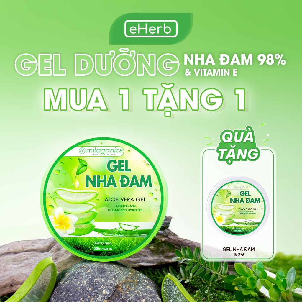   MUA 1 TẶNG 1  Gel Lô Hội Dưỡng Ẩm Đa Năng & Làm Mềm Da Từ Nha Đam Tươi MILAGANICS 300ml  Hũ - eHerb 