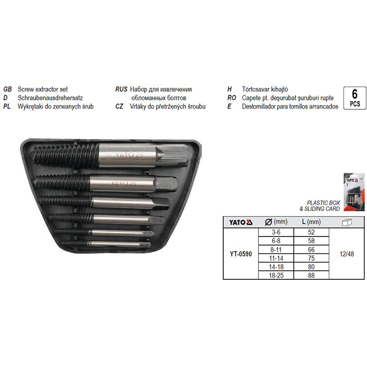 Bộ mũi khoan phá ốc vít hỏng 6 chi tiết Yato YT-0590