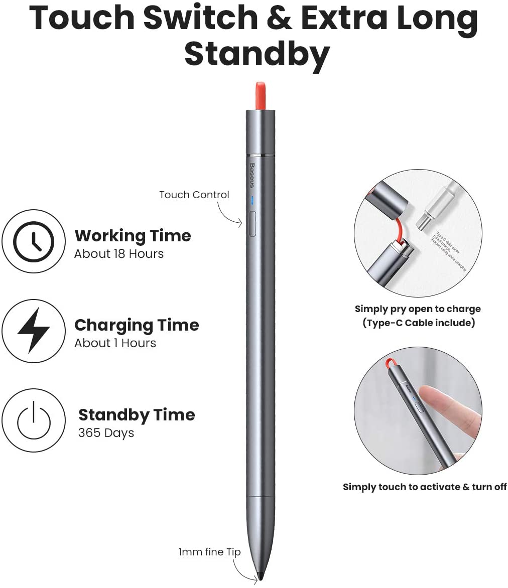 Bút Cảm Ứng Baseus Square Line Capacitive Stylus Pen (Anti Misoperation) Sử Dụng Pin Sạc 140mah Cho iPad (Hỗ trợ iPad Pro 11/12.9inch, iPad mini 5th, iPad Air 3, iPad 2018/2020,ipad gen 8 đời 2020