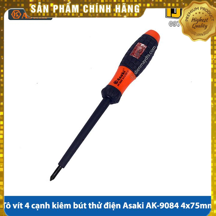 Tô vít 4 cạnh kiêm bút thử điện asaki ak-9084 4x75mm