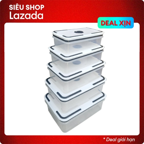 Set 5 Hộp Lạnh Chữ Nhật Trắng Đựng Thực Phẩm. Hộp nhựa bảo quản thực phẩm kín hơi đa năng nhiều dung tích