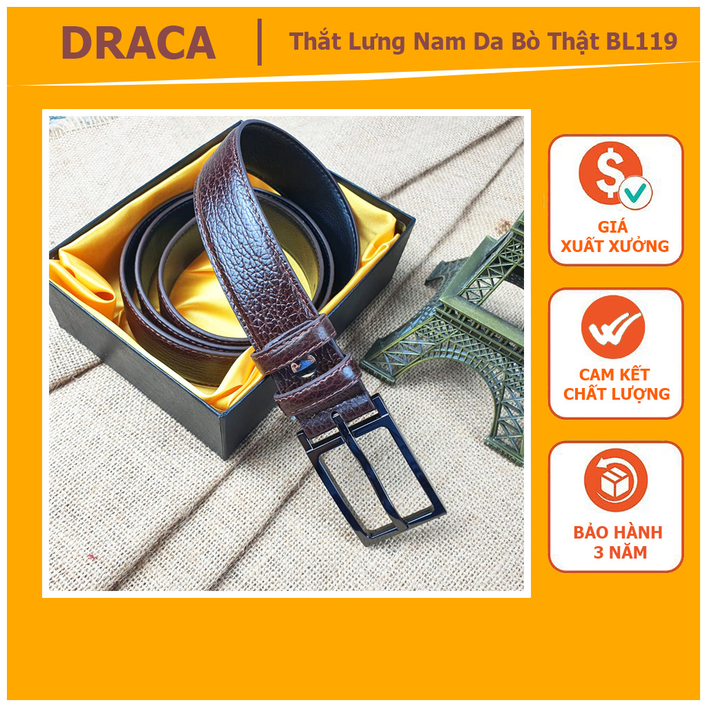 _ DA THẬT_ Thắt lưng nam da bò thật 3 lớp khóa kim BL119 Bản 32mm - 100% da bò thật, Bảo hành 3 năm, Thắt lưng nam da bò đẳng cấp - lịch lãm phong cách, Thắt lưng da bò thật cao cấp chất lượng cao - Draca