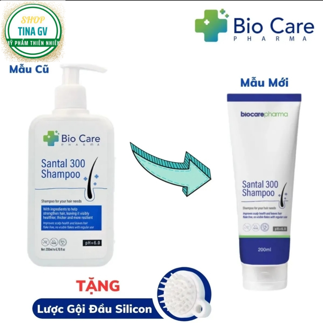 [Tặng Lược Gội Đầu] Dầu Gội Dược Liệu BIO CARE PHARMA Santal 300 Shampoo 200ml - Dầu gội dược liệu giảm gàu, nấm ngứa da đầu...
