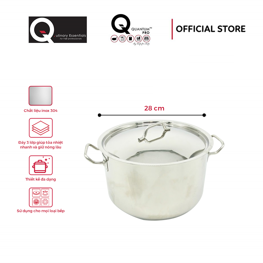 Nồi casserole inox quantum-pro 11l đường kính 28cm kèm nắp