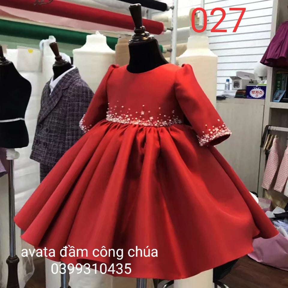 Đầm công chúa bé gái màu đỏ 027 , váy trẻ em giá rẻ , váy trẻ em 2 tuổi , váy trẻ 1 tuổi- 12 tuổi