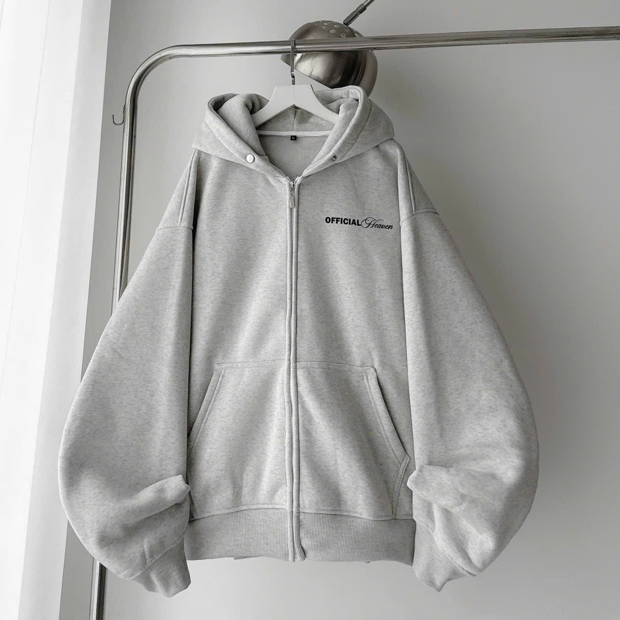 Áo Khoác Hoodie HEAVEN OFFICAL màu xám áo khoác nỉ dây kéo chiều form rộng khoác ngoài chống nắng nam nữ