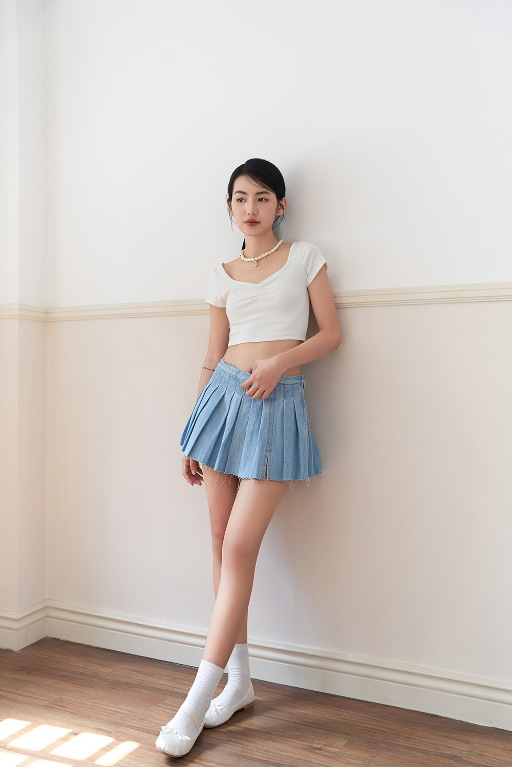 Dottie - váy jeans xếp ly dáng ngắn s0146