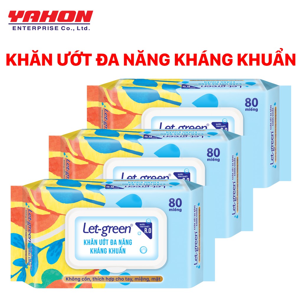 Combo 3 bao khăn ướt đa năng kháng khuẩn let-green 80 miếng
