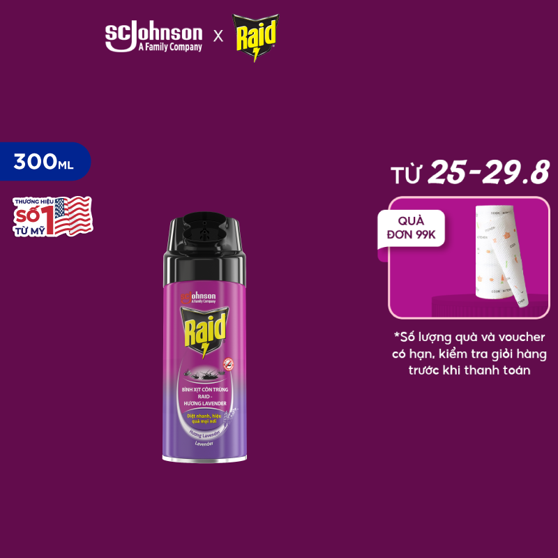 RAID Bình xịt côn trùng Hương Lavender 300ML - DN