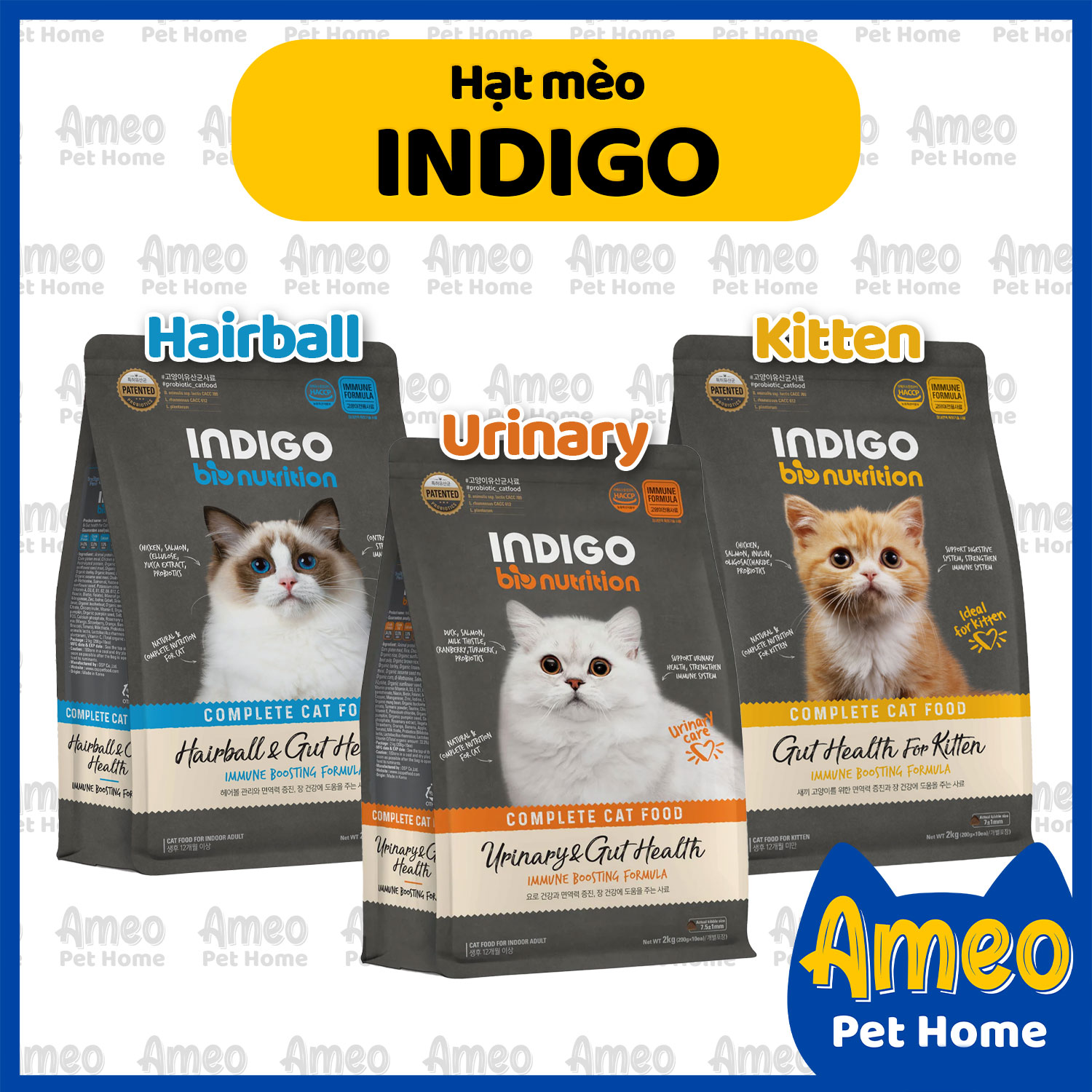 Hạt hữu cơ mèo INDIGO hairball, urinary, kitten - thức ăn mèo INDIGO tiêu búi lông, tiết niệu, mèo con