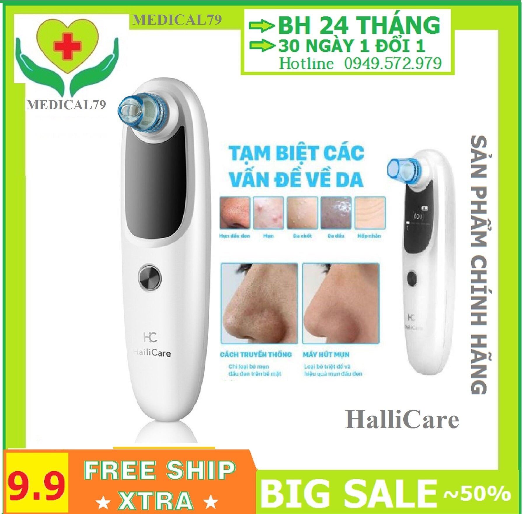 Freeship- máy hút mụn đầu đen, máy hút mụn cám, mụn trứng cá cao cấp haili care hm970