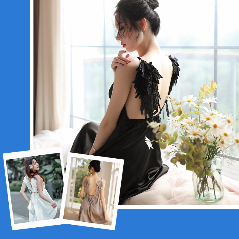 [HCM]Váy ngủ sexy hai dây lụa satin cao cấp kiểu đầm ngủ đôi cánh gợi cảm siêu hot với màu đen huyền bí