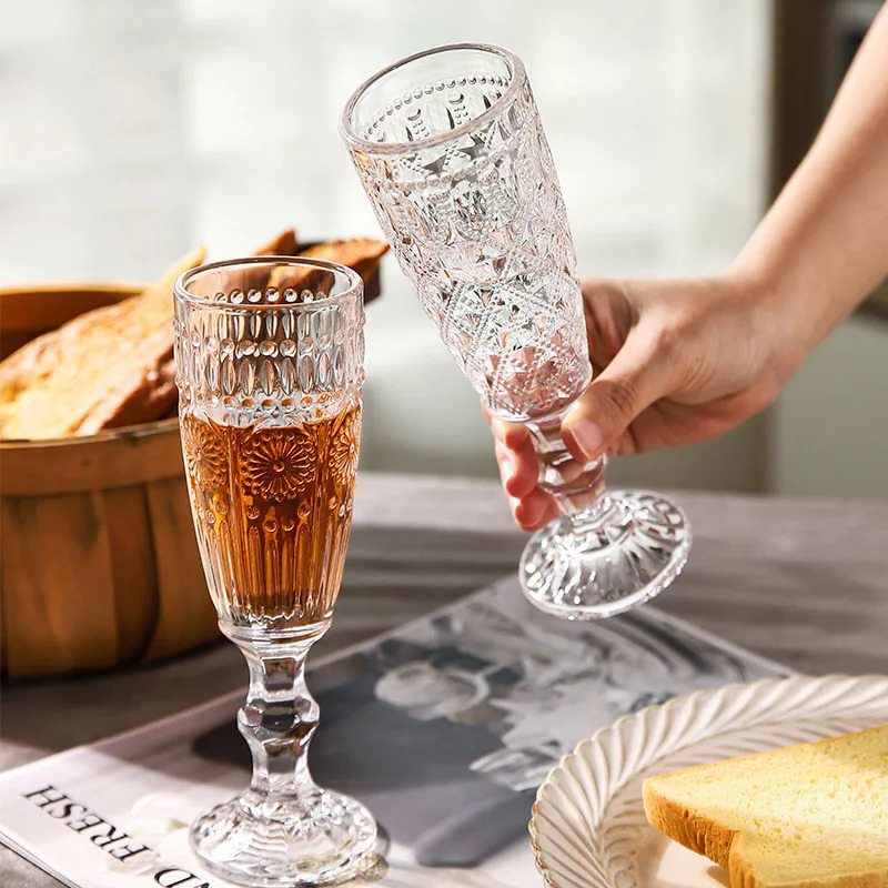 Pháp R  sâm banh thủy tinh tail pha lê Whisky kính mô hình dập nổi  vang kính bên thanh drinkware cốc nước trái cây