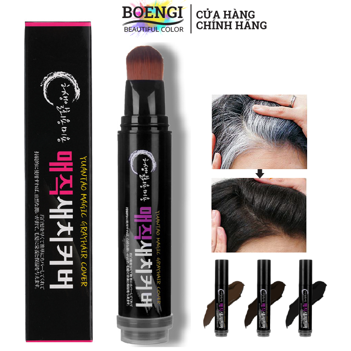 [HCM]Bút Nhuộm Phủ Che Tóc Bạc Thành Đen Siêu Tốc Bền Màu YUANTAO Hàn Quốc Cao Cấp Chính Hãng Hair Stick 3 Màu Đen l Nâu Đen l Nâu Coffee - BOENGI